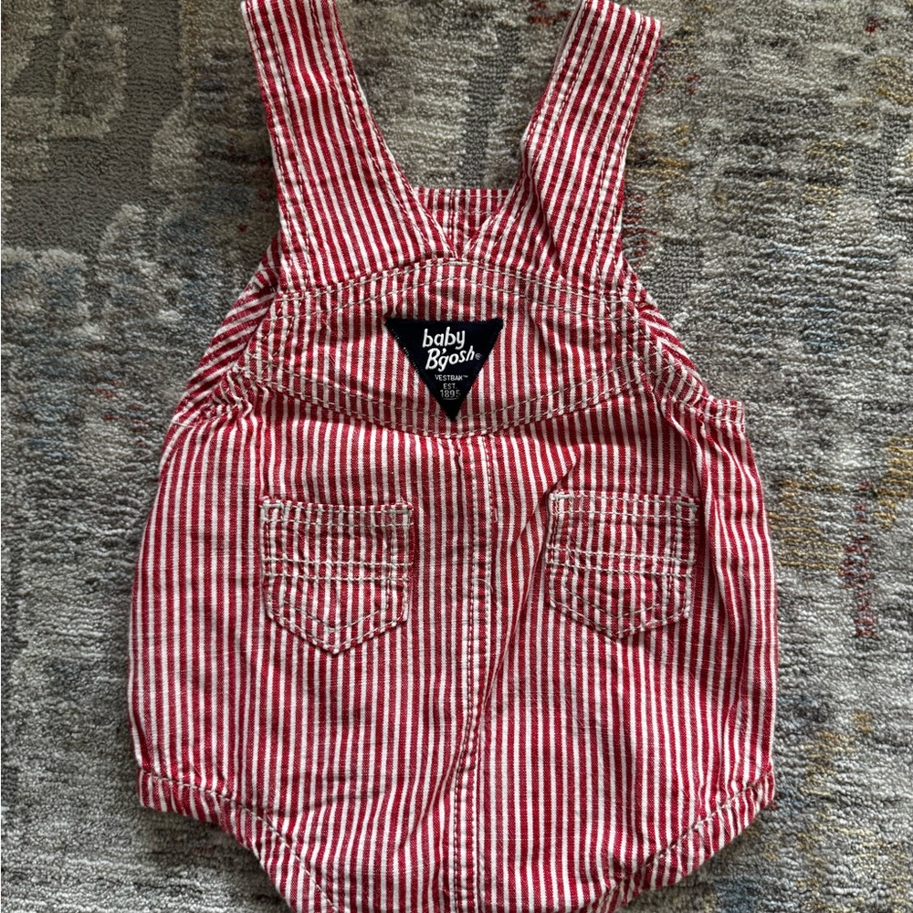 OshKosh B'gosh Red and White Striped Overalls - Picture 2 of 3